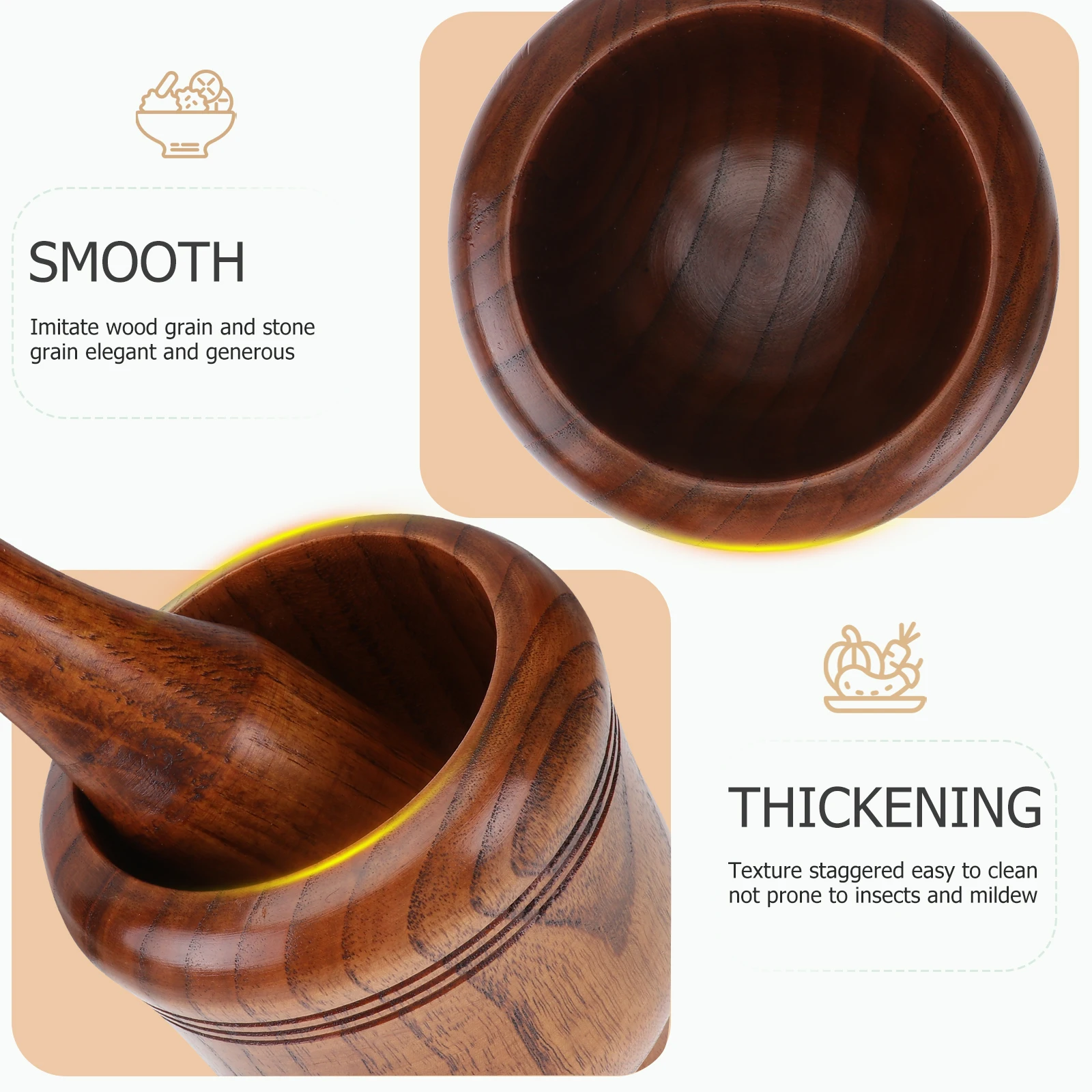 

Solid Wood Garlic Grinder Mortar Pestle Kitchen Tool Jujube Spice Herb Easy Clean Long Lasting Practical Use Household