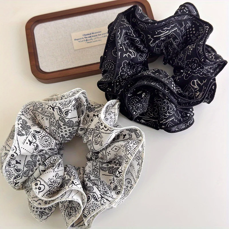 Elegant Black and White Fabric Hair Accessories Set with Vintage Artsy Headband and Bow Hair Tie for Stylish Hairdos