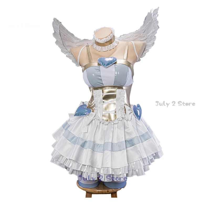 Anime Panty & Stocking Anarchy with Garterbelt Cosplay Costume Lolita Fancy Dress Angel Wing Gown Halloween Party Clothes Outfit