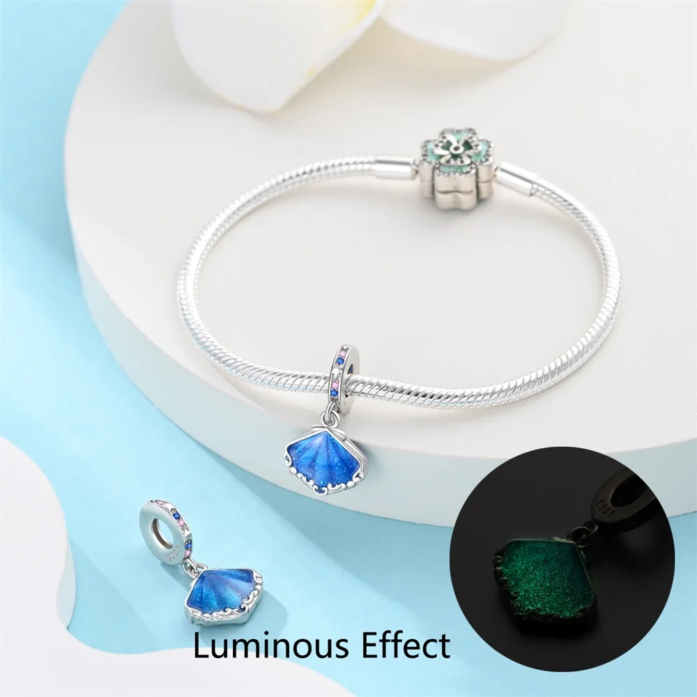 925 Silver Fish Luminous Sea Turtle & Conch Triple Charms Bead Fit Original Bracelet Necklace Diy Jewelry Making For Woman Gift