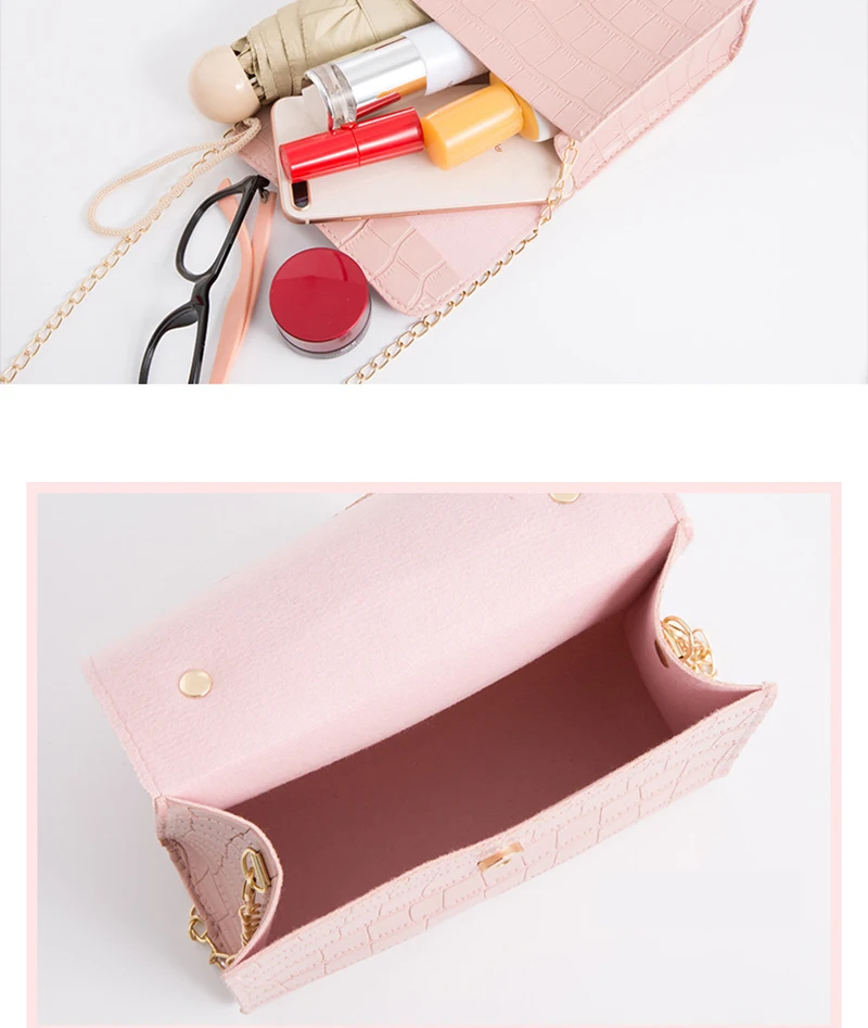 Fashion Women Mini Shoulder Bag Candy Color Acrylic Chain Jelly Bags Crocodile Pattern Leather Crossbody Bags Casual Handbag New