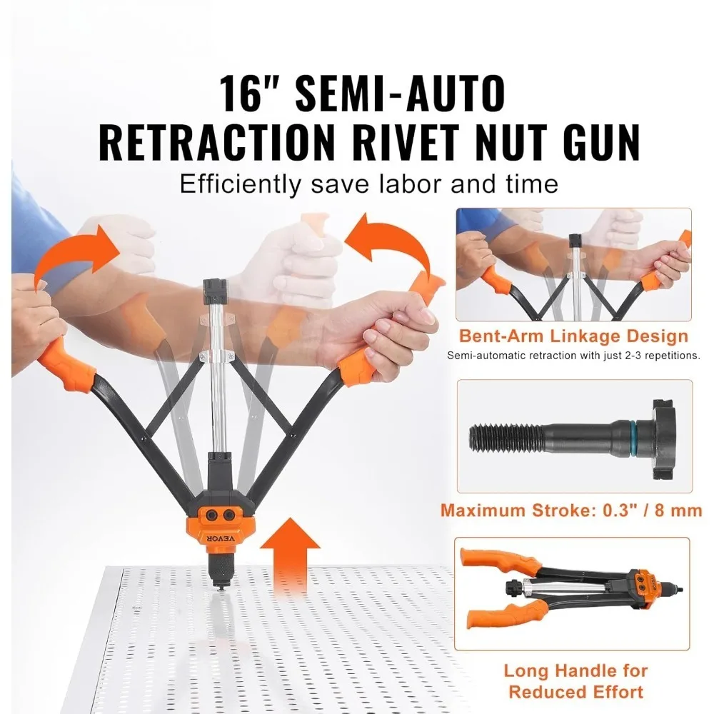 US Shipped  Tool Kit 16 Inch with 13PCS Metric SAE Mandrels 186PCS Rivet Nuts Semi Auto Retraction