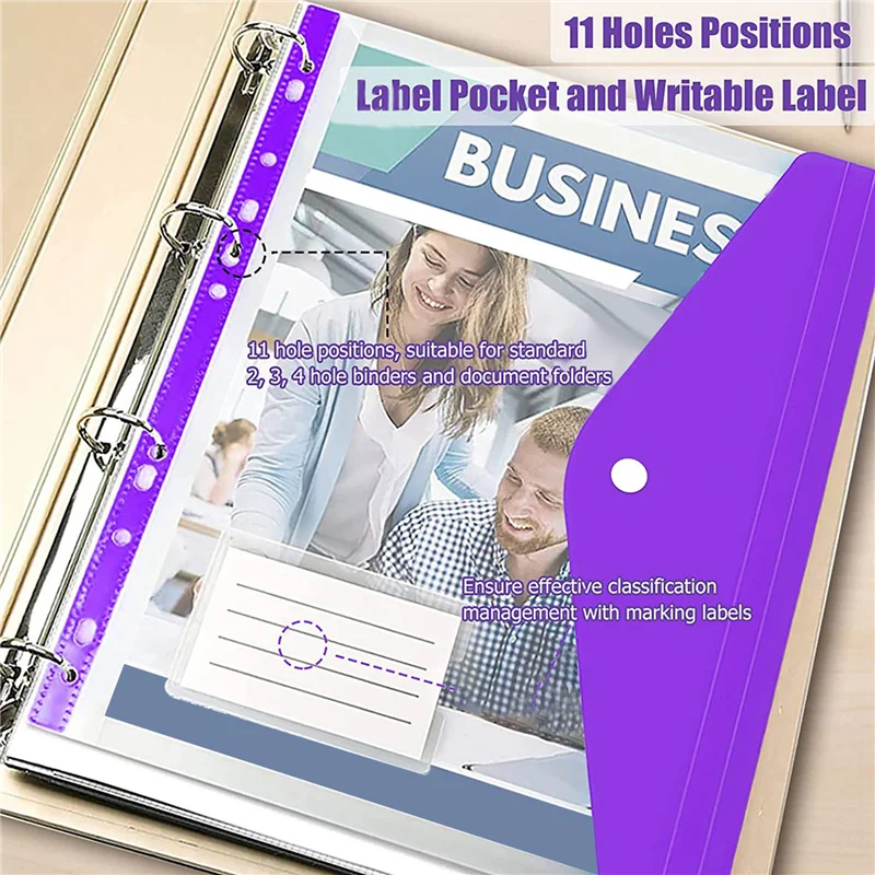 36 قطعة من مظاريف الجيب القابلة للتوسيع مقاس A4، مظاريف بلاستيكية شفافة لمجلد الموثق الدائري، زر المفاجئة