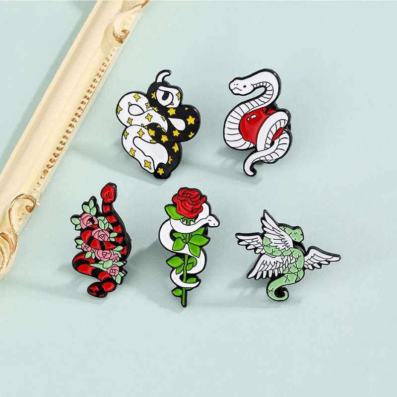 Creative Trendy Cartoon Flowers Snake Oil Drop Lapel Brooch Badge Pin Denim Bag Gift Men Women Fashion Jewelry Accessories
