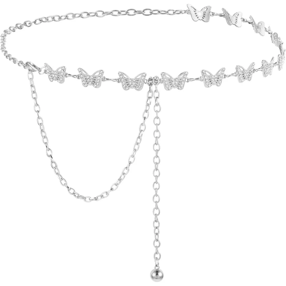 

Women Butterfly Waist Chain Belt, Metal Rhinestones Waist Belts Women Dress Belts Body link Chain Belt for Girl Women