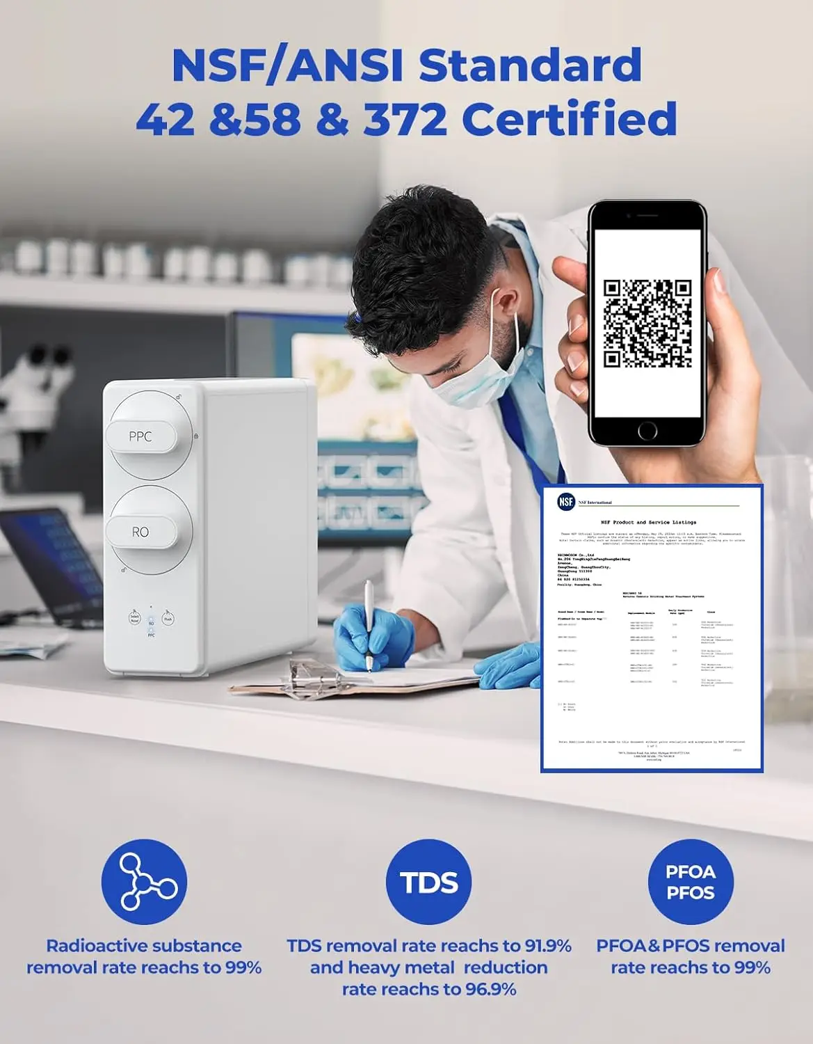 Sistema de ósmosis inversa con grifo inteligente, reducción TDS con certificación NSF, filtro de agua de ósmosis inversa sin tanque de 7 etapas