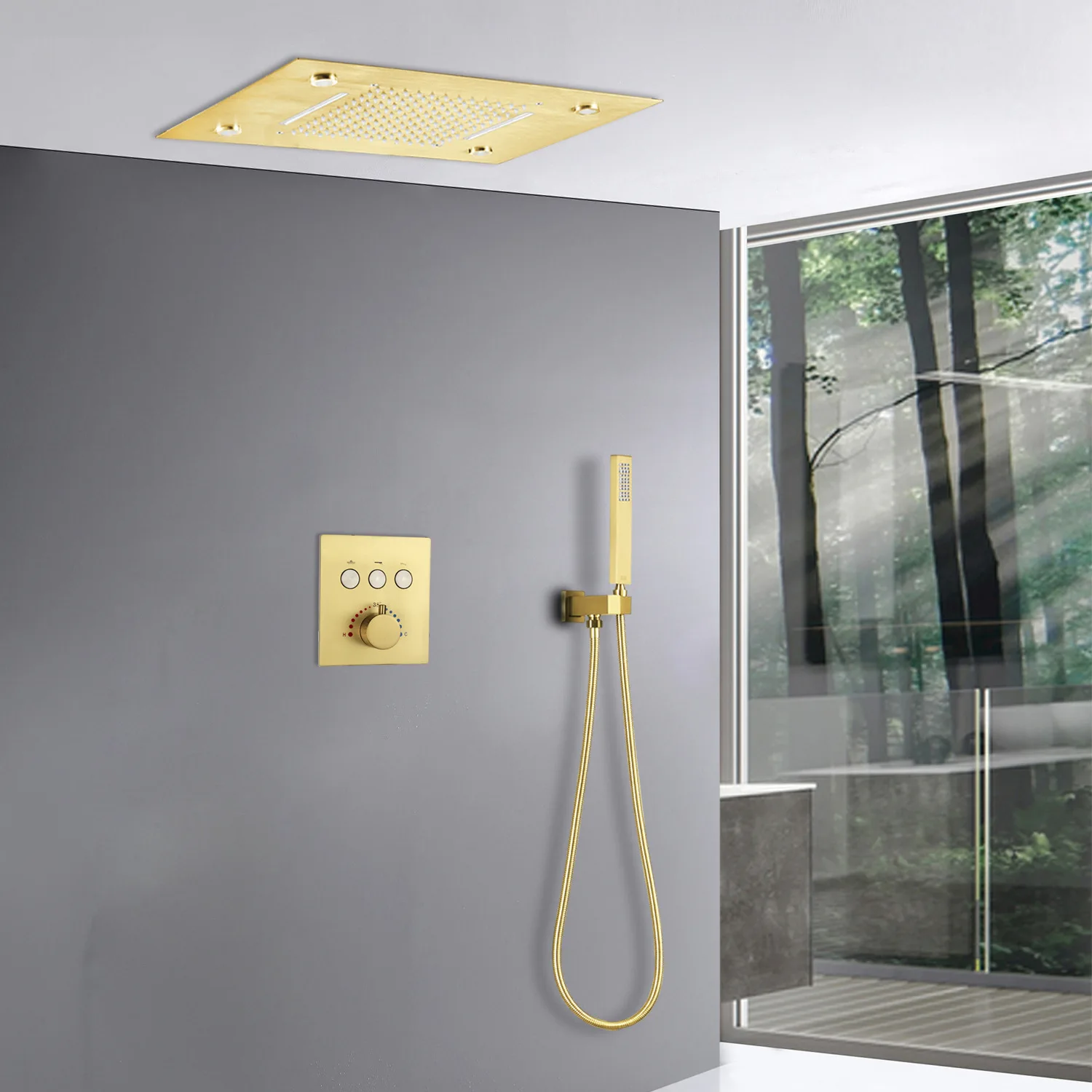 Embedded brushed gold concealed shower 500 * 360LED shower set bathroom