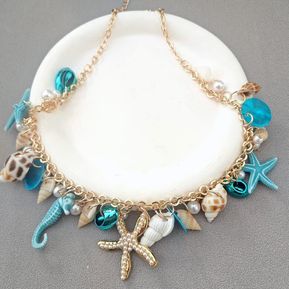 Starfish Seahorse Shell Pearl Necklace Colorful New Summer Beach Vacation Trendy Woman Accessories Jewelry Gifts For Girl