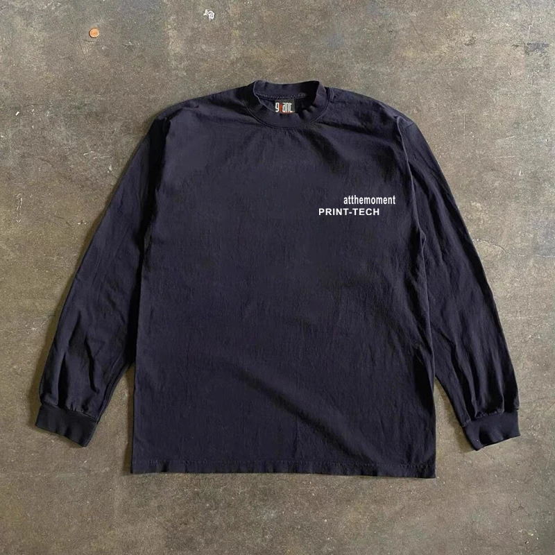 

Heavyweight 300g Pure Cotton Long Sve T-irt Oversize Lettering Versatile Retro Sle Trendy Top for Casual Wear