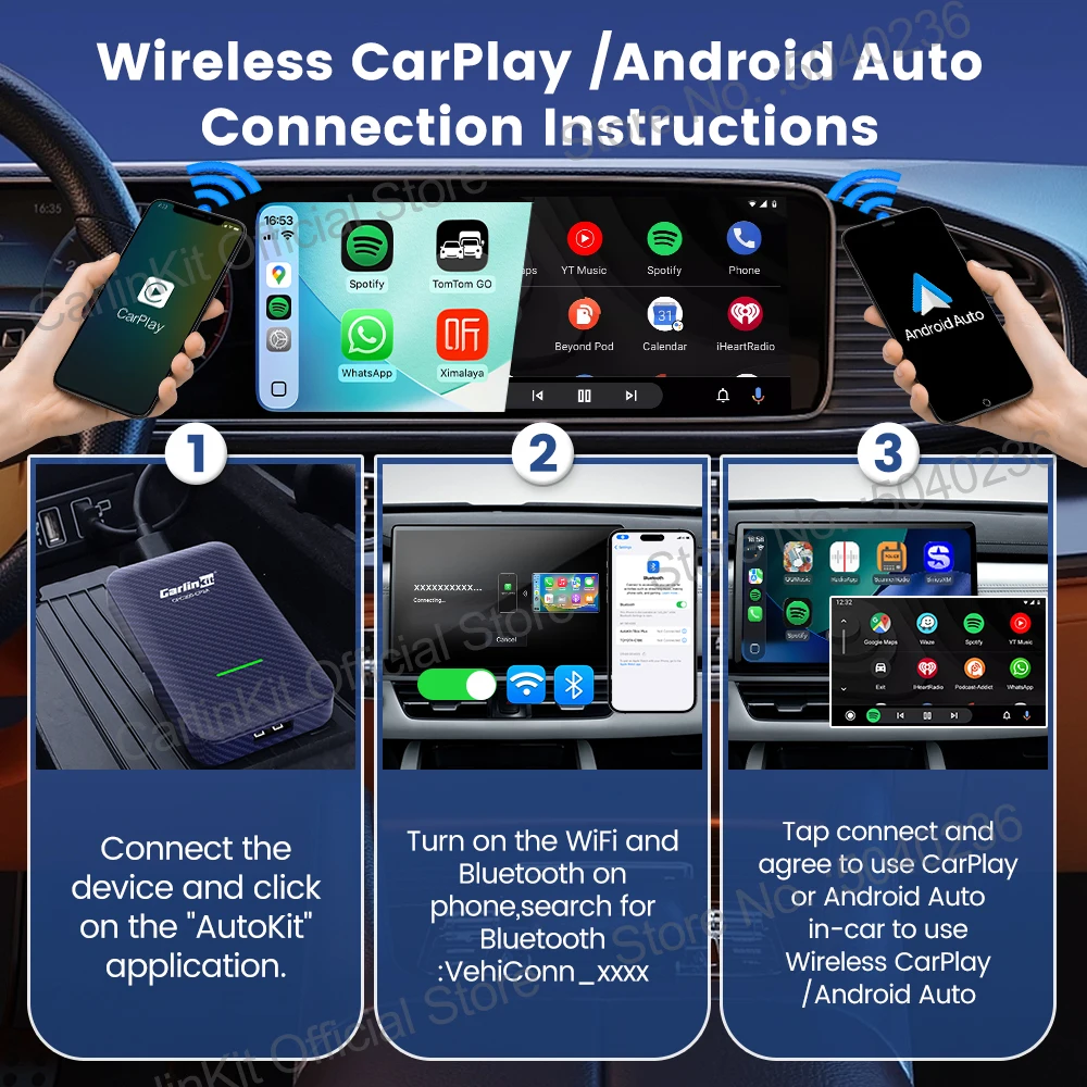 محول CarlinKit 2 في 1 لاسلكي Android Auto CarPlay ترقية عبر الإنترنت 2.4G & 5Ghz WiFi Bluetooth توصيل تلقائي للهاتف التوصيل والتشغيل #6