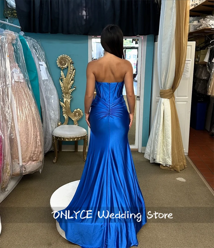 Royal Blue Mermaid Formal Evening Gown 2024 Corset Side Split Sequins Beads Birthday Party Prom Gowns Wedding