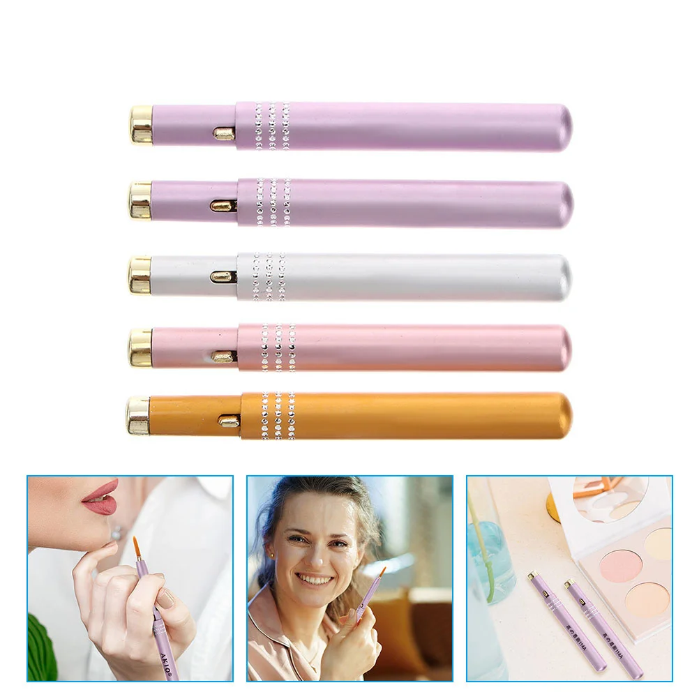 Juego de pinceles de labios retráctiles, corrector para maquillaje, carcasa de Metal, lápiz labial portátil, paquete de accesorios de aleación de aluminio, 5 uds.