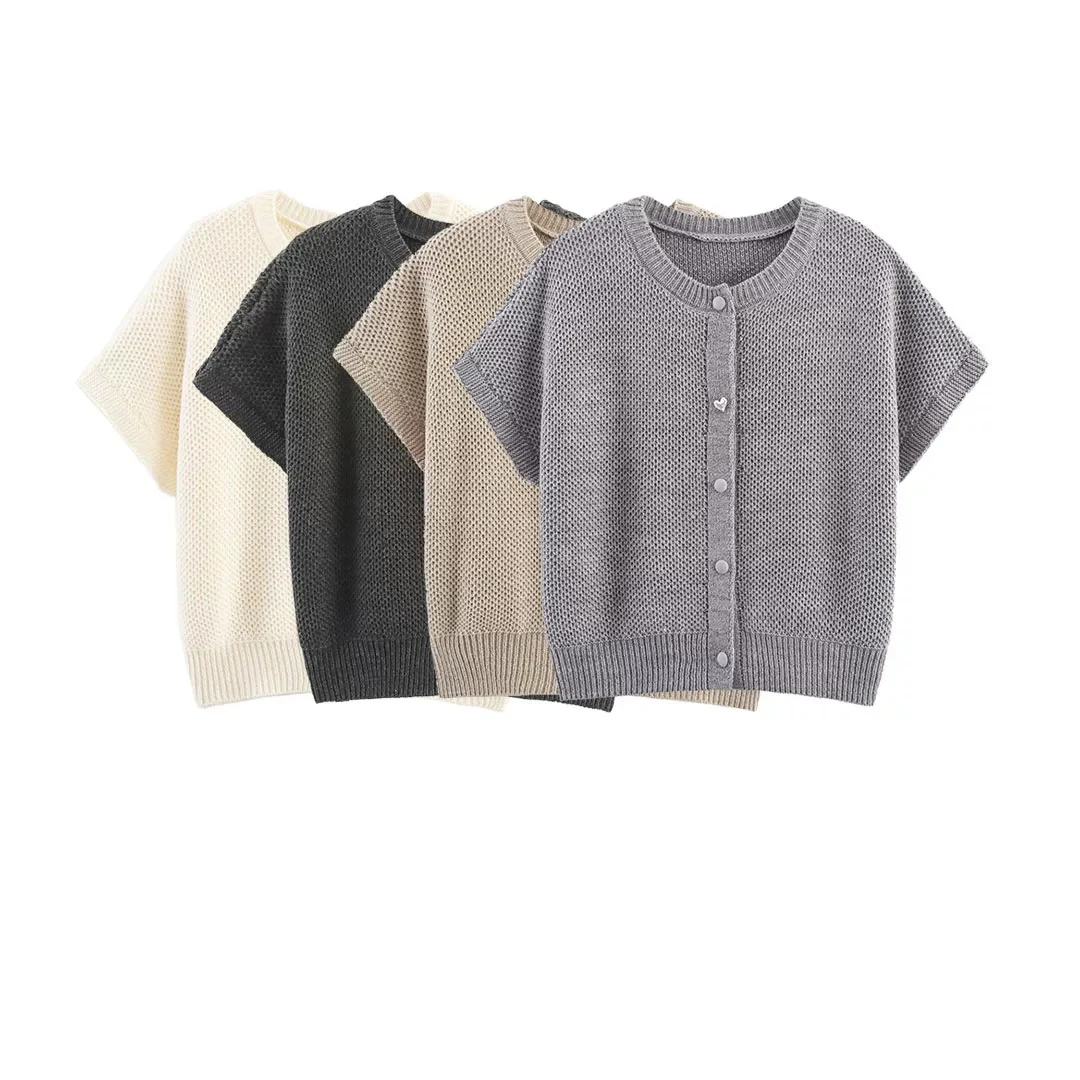 

ZBZR Spring New Women's Faion Simple round Ne Net Knitting Vest Open Cardigan Polyester Fiber All-Match Basic Sle