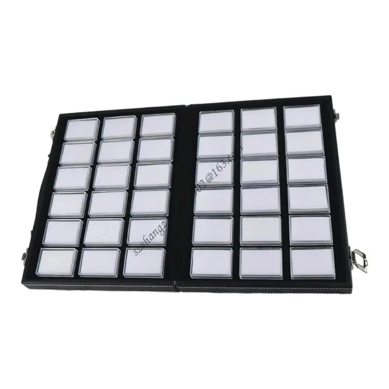 حقيبة عرض المجوهرات الجلدية المحمولة Q6RB مع غطاء أكريليك شفاف لتخزين السفر