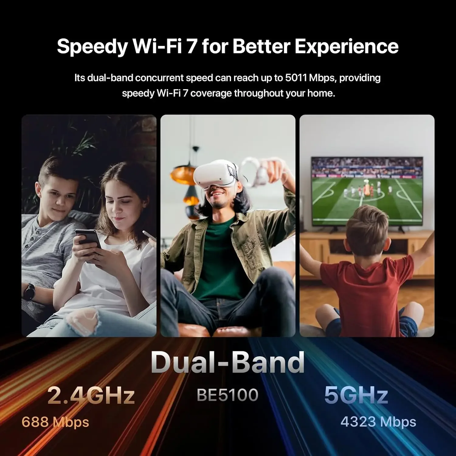 جهاز توجيه BE5100 Wi-Fi 7 - جيجابت ثنائي النطاق للإنترنت اللاسلكي، منافذ 1x2.5G + 3x1G، VPN، MLO، NFC، إعداد سهل، تحكم الوالدين