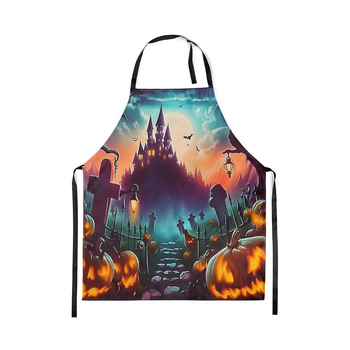 

Happy Halloween Chef Apron,Horror Style Castle Apron for Chef,Pumpkin Lantern Kitchen Apron