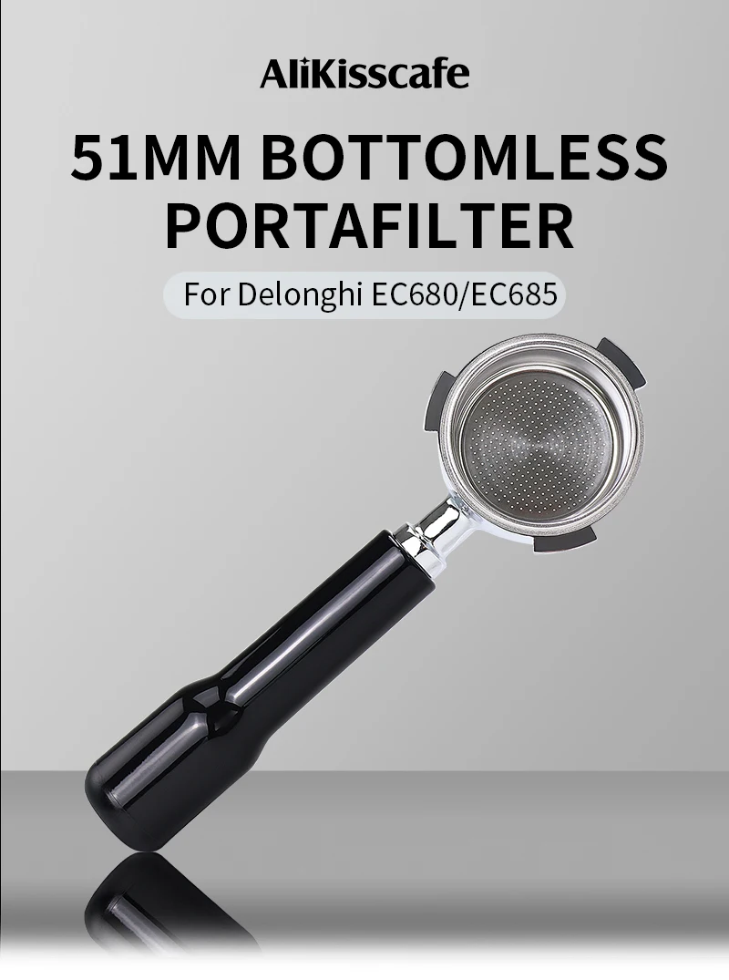 51mm Kaffee-Bodenloser Siebträger mit Doppelauslauf für Delonghi Dedica EC680 EC685 Espressomaschine Zubehör Barista-Werkzeuge – Detail 1