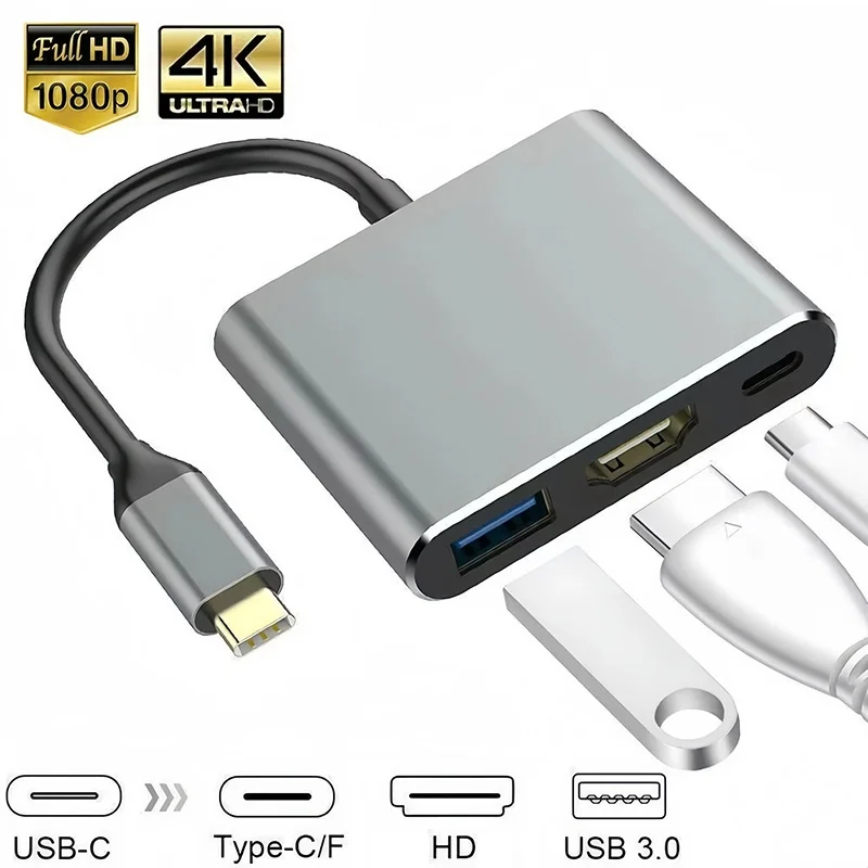 3 In 1 Type C Hub To HDTV USB 3.0 PD Fast Charge Docking Station For MacBook Pro Air Phone PC Computer Accessories Kit Plug Play
