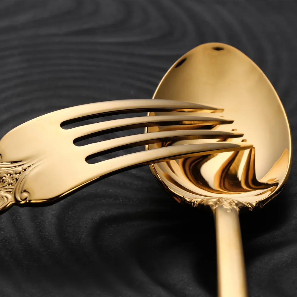 Gorgeous Glossy Gold Flatware Set, Antique Silverware, Stainless Steel Copper Cutlery, Serving Utensil Knife Fork Spoon