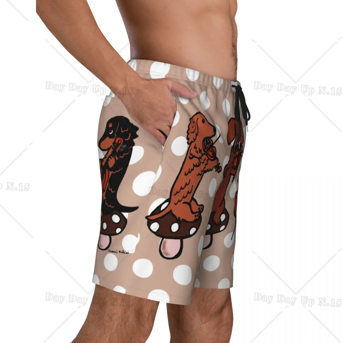 Dachshund Musicians String Trio Print Men Swim Trunks Quick Dry Beachwear Beach Board Shorts Wiener Sausage Dog Boardshorts