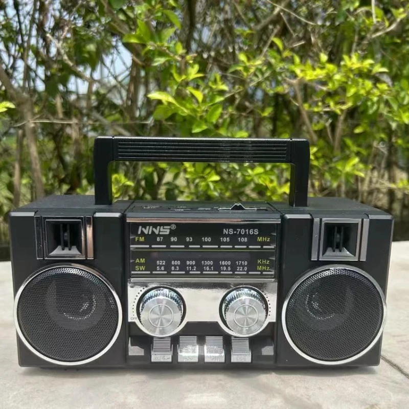 Retro Wooden Radio Dual Loudspeakers Bluetooth Multi Band Shortwave Receiver TF USB Rechargeable High Volume Boombox