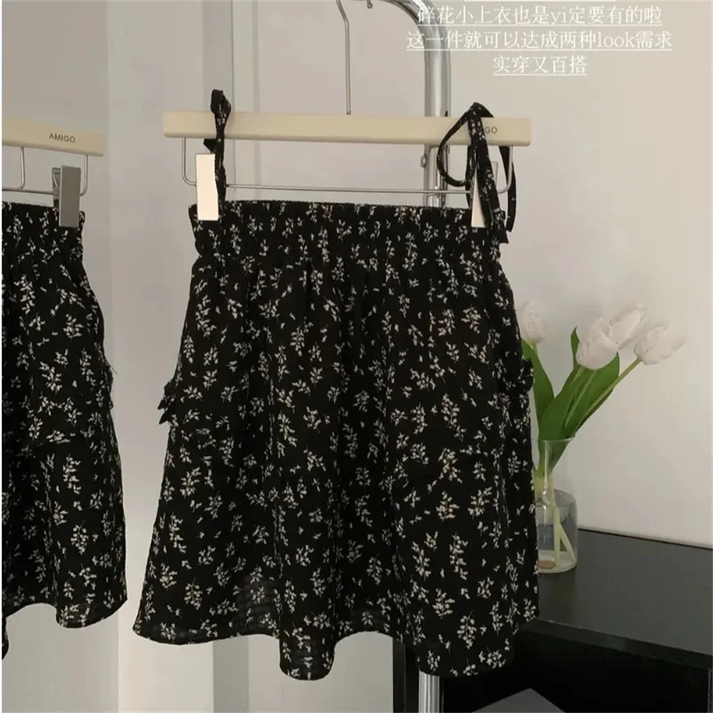 

Floral Printed Elastic High Waist Vintage Mini Skirts Women Casual Gothic Pleated Skirt Korean Shorts Black Y2k Harajuku Skirt