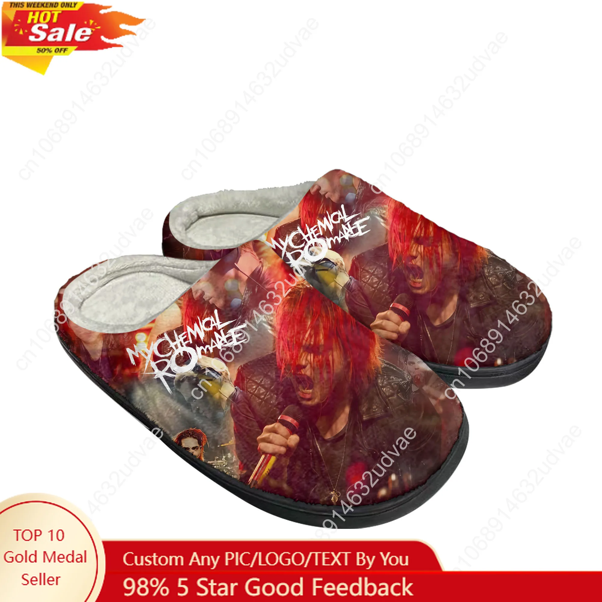 

My Chemical Romance Cotton Slippers Mens Womens Keep Warm Shoes Home Plush Bedroom Footwear Custom Made Thermal Slipper