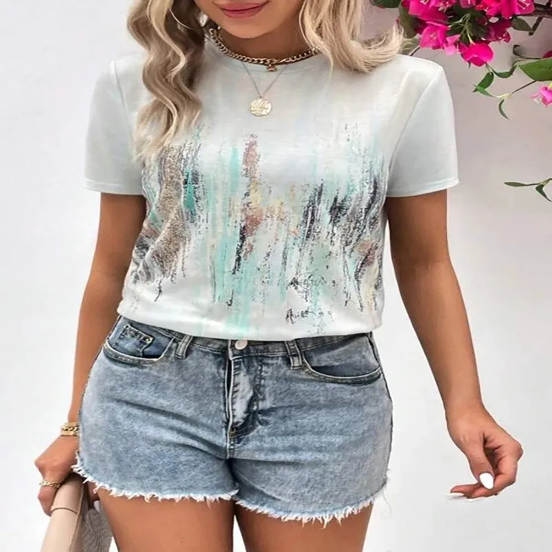 

2025 Women's Faion Abstract Retro Print T-irt ort Sve Crew Ne Polyester Commute Sle PBN428x7 Winter Collection