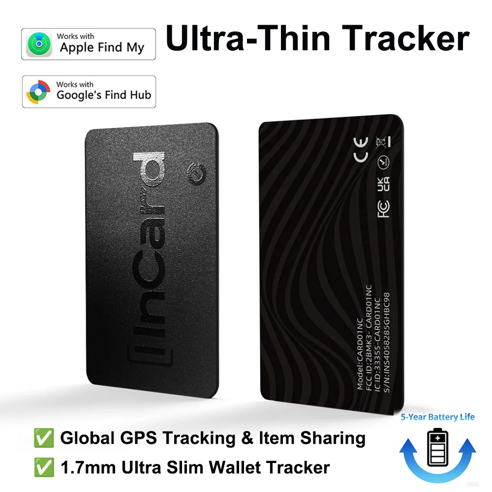 

Smart Anti-Lost Tracker Card 1.7mm Ultra Slim Item Finder Compatible with Apple Find My & Android "Find Hub" APP 5-Year Battery