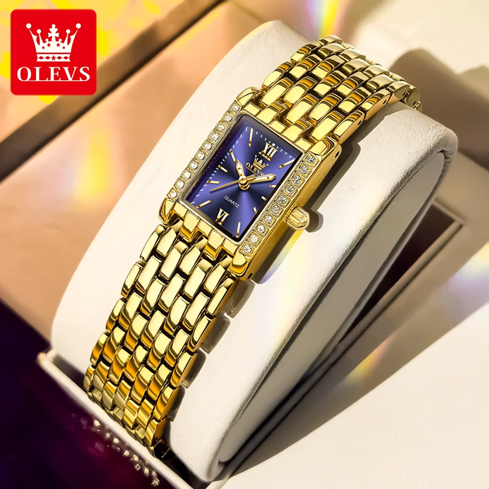 

OLEVS 3700 Elegant Original Women's Quartz Watch Waterproof Square Diamond Bezel Stainless Steel Luxury Ladies Wristwatch