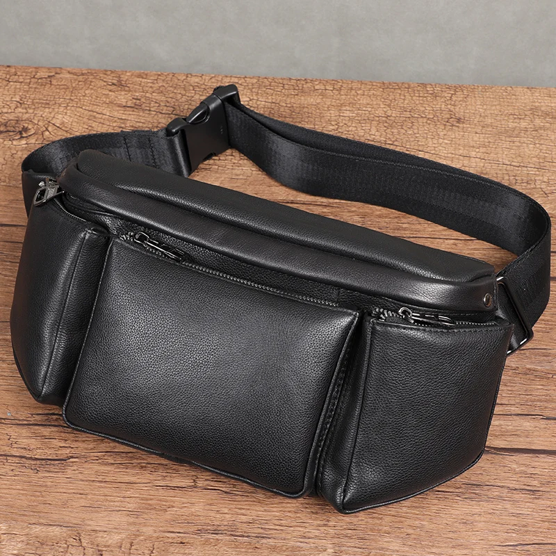 Soft Leather Waist Pack Bag Men Genuine Leather Multifunctional Chest Bag Sports Casual Men\'s Bag Leather Crossbody Bags