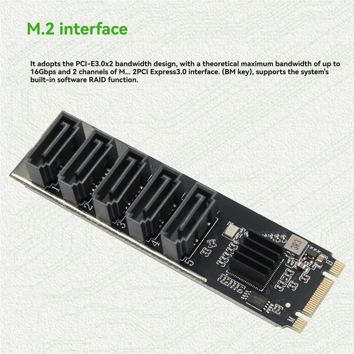 

Карта расширения M.2 NVME PCIE 3.0 на SATA 6 Гбит/с с 5 портами, адаптер PCI-E для жестких дисков, плата-райзер J