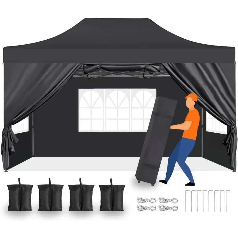 Pop Up Canopy Heavy Duty Commercial Canopy Tent, Waterproof Outdoor Canopy with Sidewalls,  Adjustable Height, Roller Bag