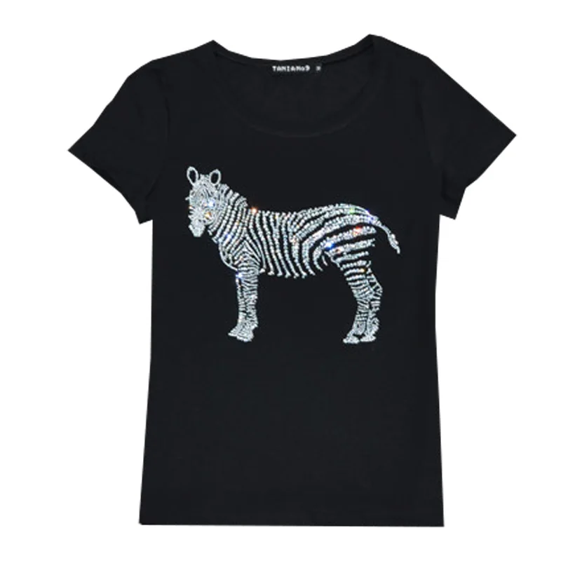 

S-XXXL Women T Shirt Summer New Style T-shirt Zebra Print Crystal Harajuku O-neck Short Sleeve Cotton Couple Tee Plus Size