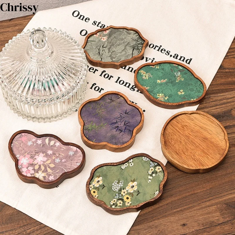 Walnut Wood Jewelry Display Tray, Chinese Antique Style Lobed Plate for Ring & Photoshoot, Solid Wood Photography Prop