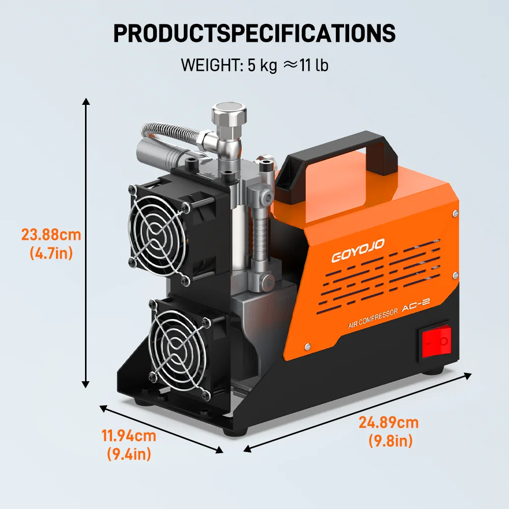 PCP portable air compressor 12V DC/110V AC, suitable for both household power socket and car battery power supply 300Bar 4500Psi