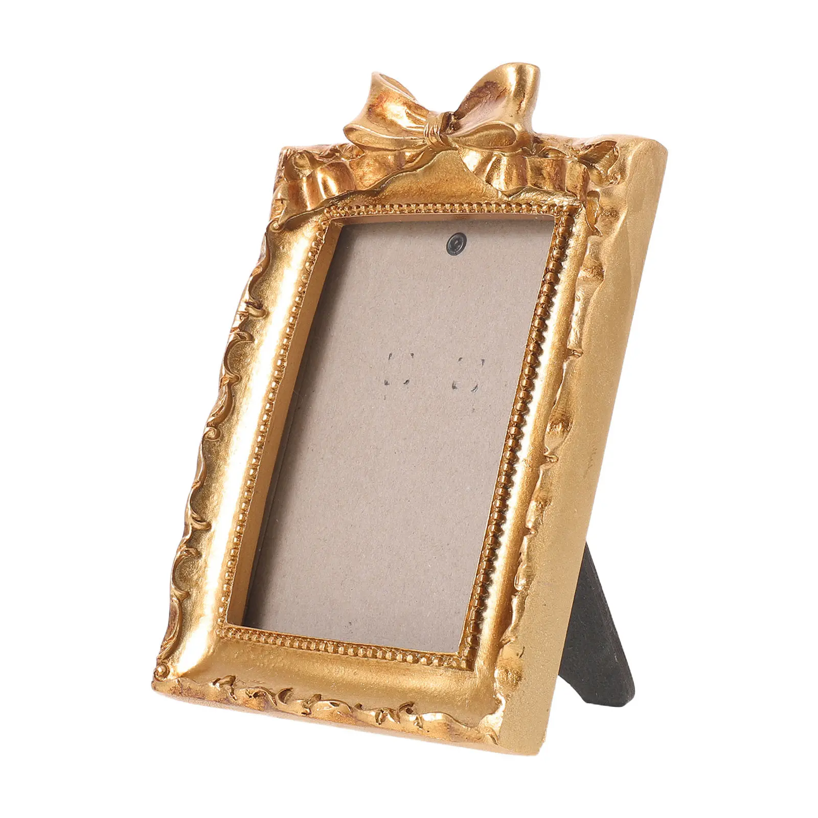2Pcs Vintage Resin Picture Frames 4.8x3.4in Golden European Bowknot Ornate Wall Art Retro Home Decor Living Room Hallway Gallery