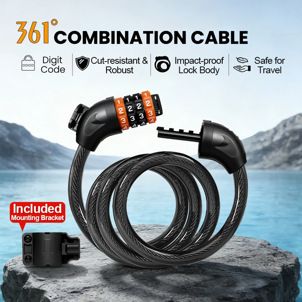 361 Degrees Bicycle Lock 4/5 Digit Combination Cable Bike Locks Anti-theft Password Lock for Scooter Electric E-Bike MTB Bike