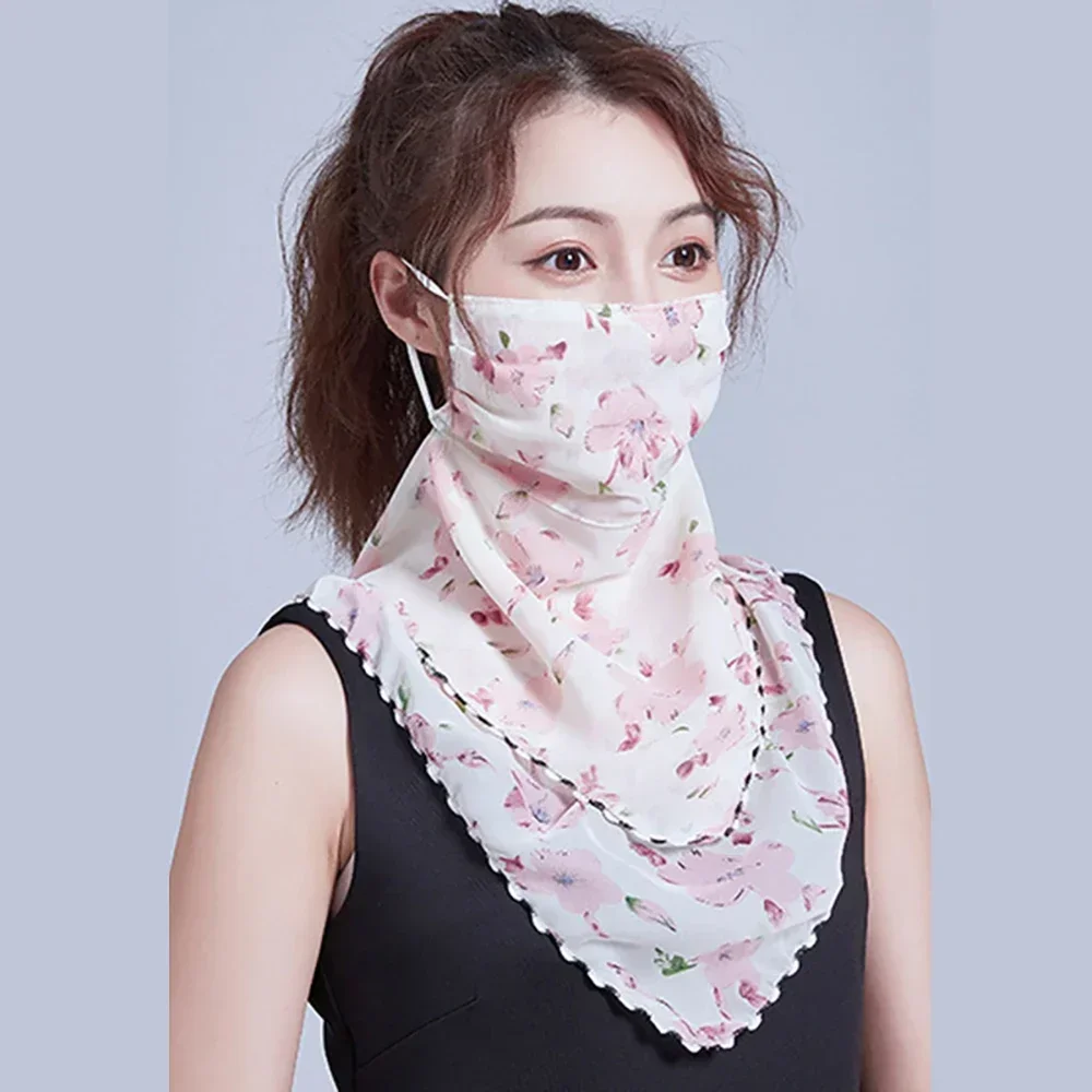 Ladies Outdoor Hiking Chiffon Comfortable Scarf Shawl Veil Face Neck Cover Sun Protection Small Scarf Sun Resistant Neck Mask