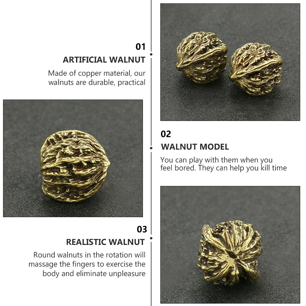 

1Pair Copper Retro Walnut Handhold Piece Brass Finger Exercise Stress Relief Amusement Prop Artificial Walnut
