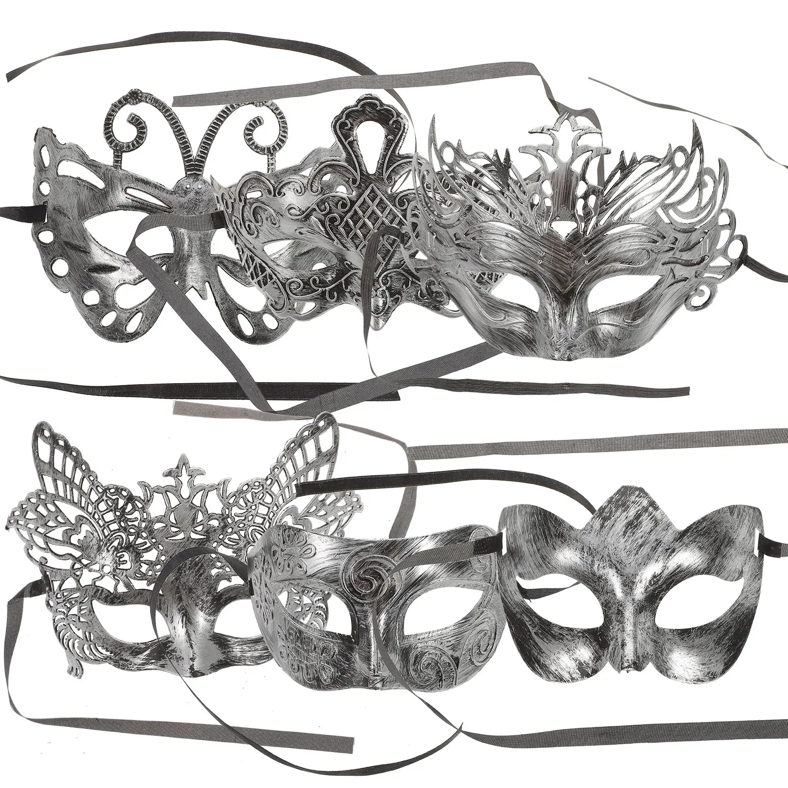 

6pcs Silver Masks Masquerade Mask For Couple Vintage Halloween Costume Party Props Carnival Accessories High Quality Details