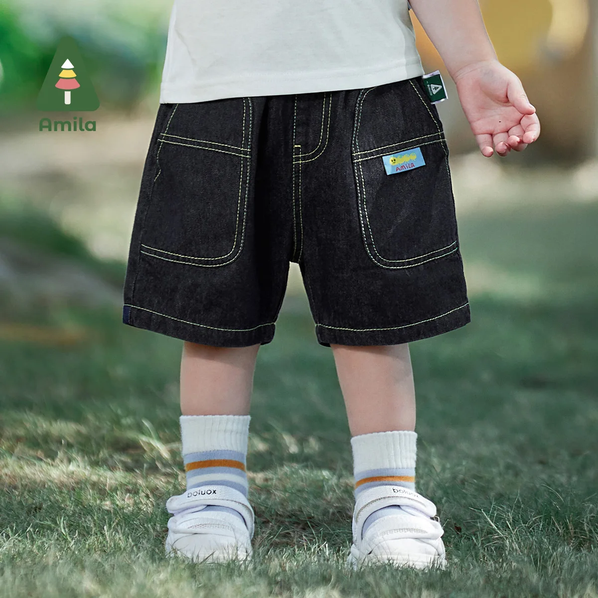 Amila Baby Boy Pants 2023 Summer New Denim Shorts Not Easy to Fade Cute Cartoon Pattern Casual Fashion Simple Children's Bottoms