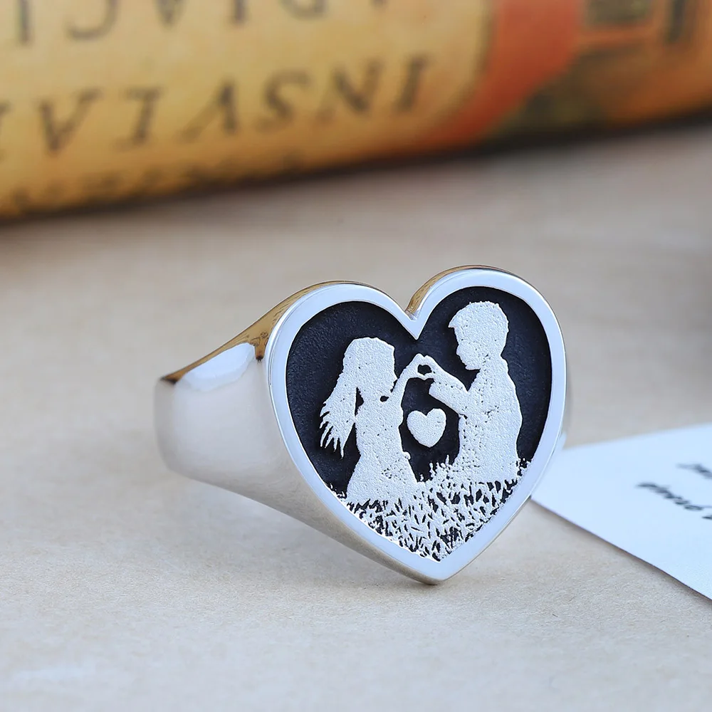 الرجال والنساء على شكل قلب مجنون للحب تخصيص الشعارات الأخرى خاتم فضة الاسترليني #2