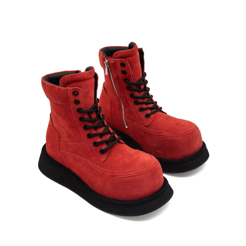 

Genuine Leather Office Formal Work Flat Chelsea Boots Male Youth British Style Platform Sole Casual High Top Shoes Men Boots