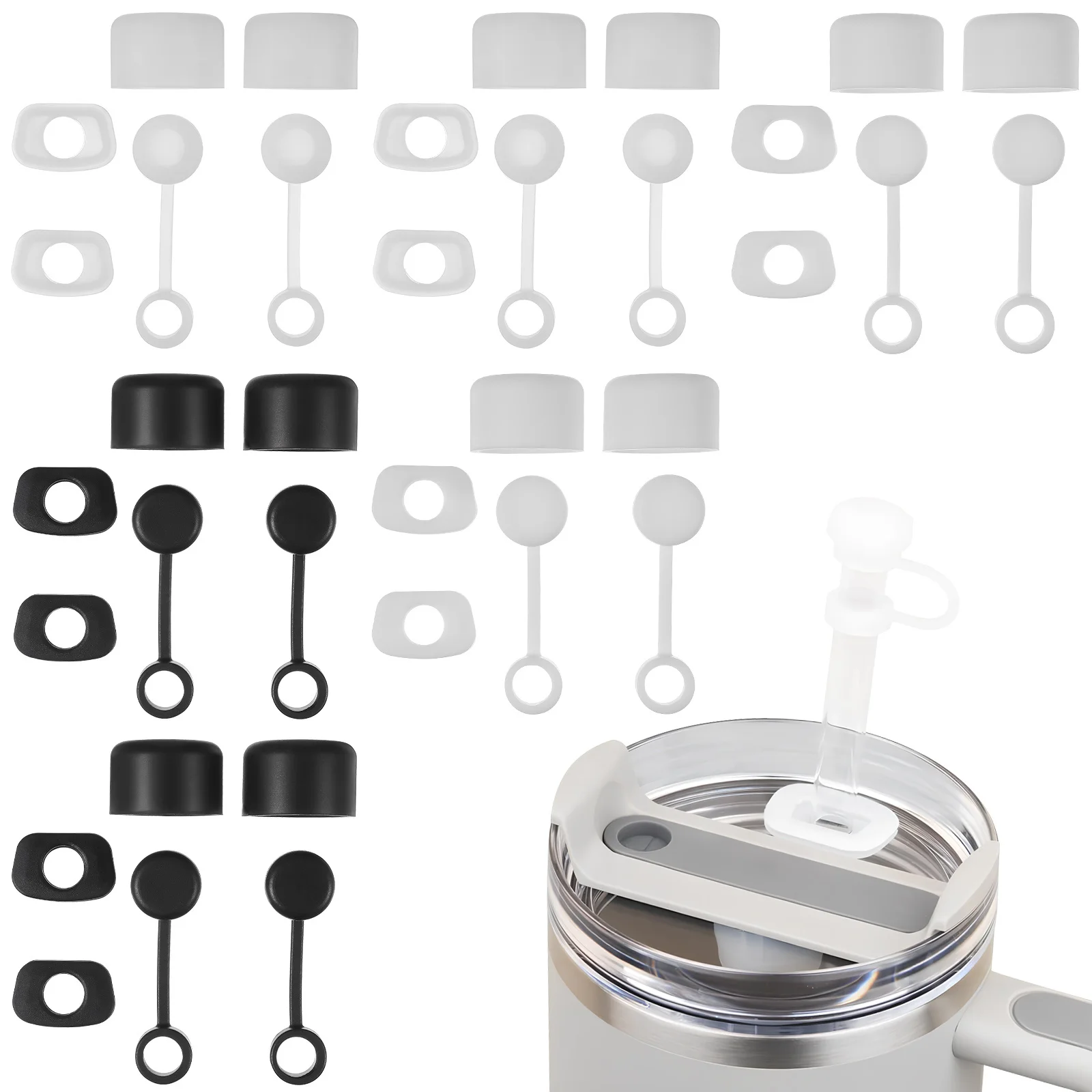 

6Sets Cup Spill Stopper Silicone Tumbler Stopper Covers Leak Proof Straw Topper Drinking Straw Caps Colorful Set