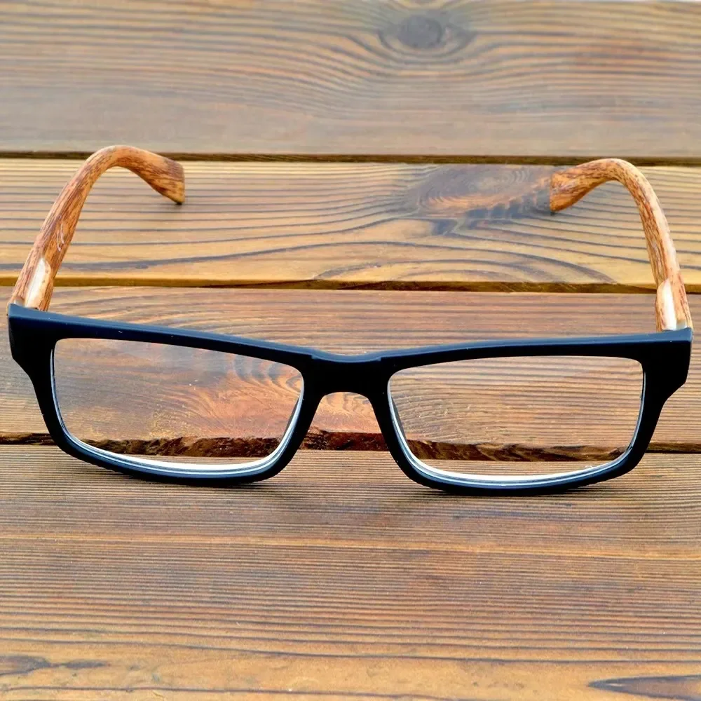 Clara Vida Business Rectangle Wood Grain Temples Frame Full-rim Spectacles Simple Style Reading Glasses +1+1.5+2+2.5+3+ 3+3.5+4