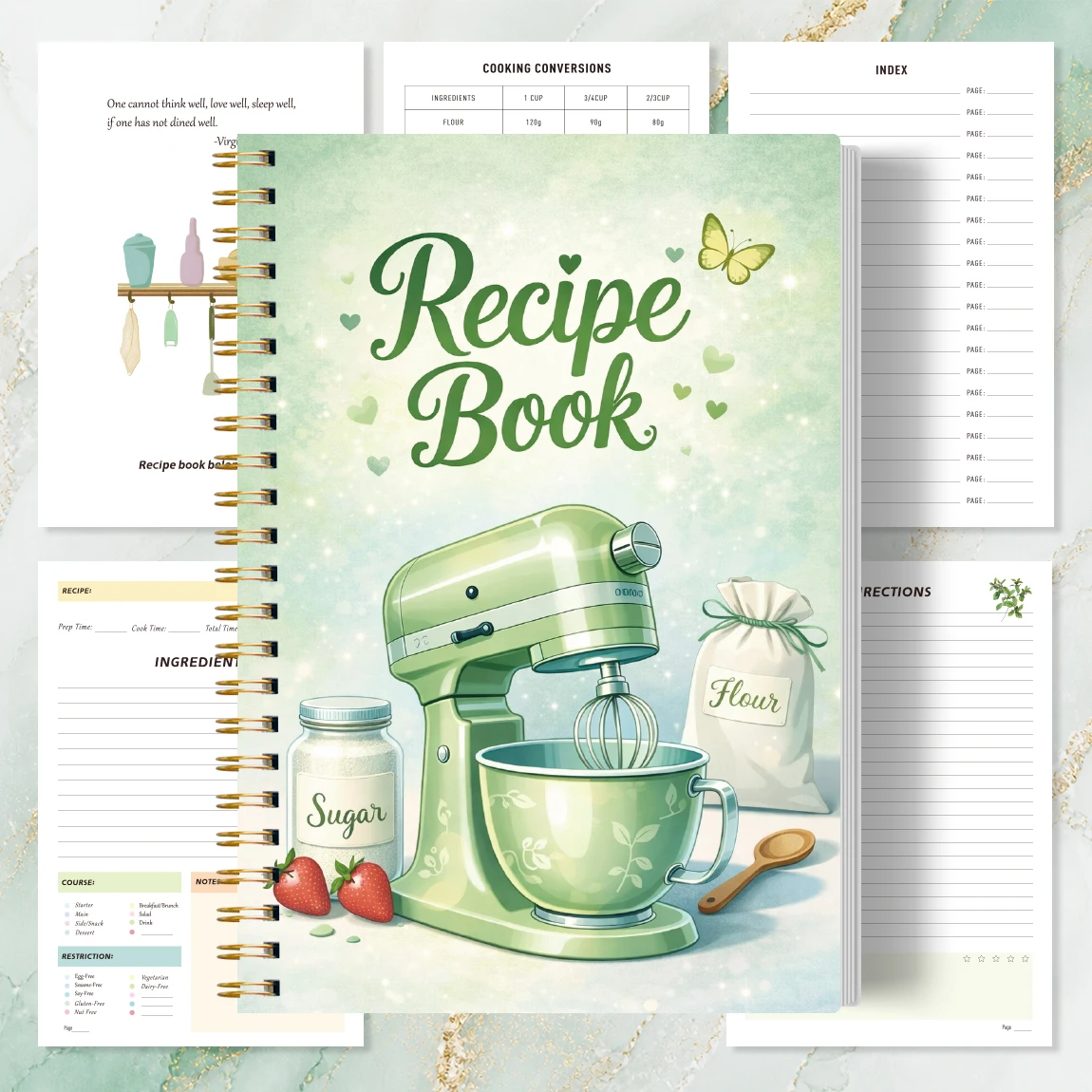 caderno-de-receitas-caderno-espiral-verde-menta-com-capa-para-mixer-e-Indice-conversoes-de-medidas-culinarias-81-receitas-e-notas