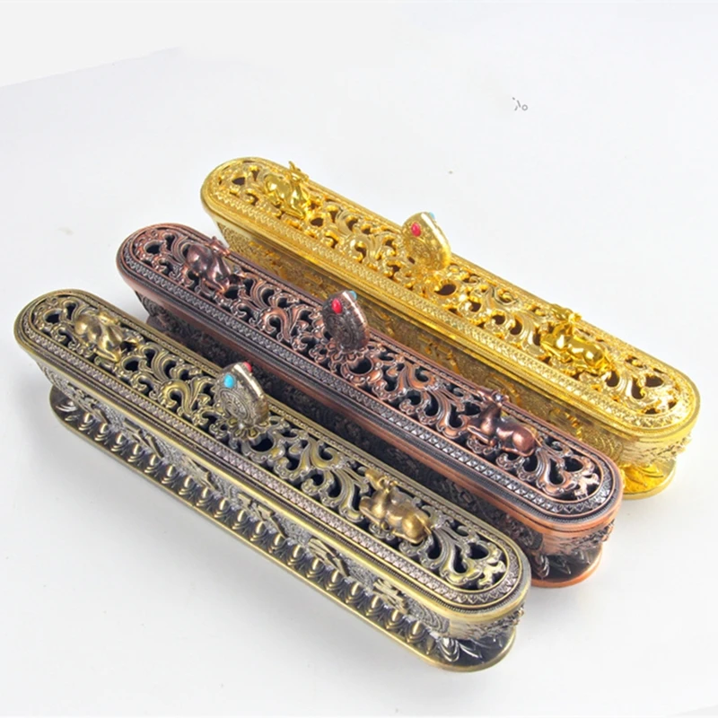 Lying Incense Burner Eight Auspicious Six Words True Speech Copper Alloy Thread Incense Box DIY Zen Tea Ceremony Ornaments