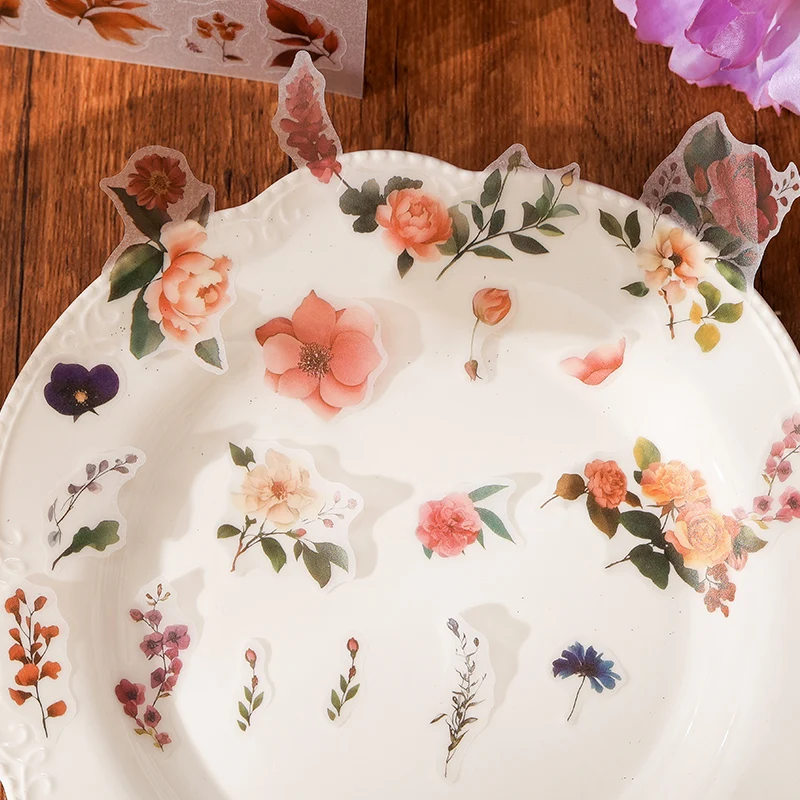 Card Lover 6 Pcs [Memory Frame Scene Series] Salt Based Retro Plants And Flowers Tracing Paper Sticker Material Scrapbook Kit