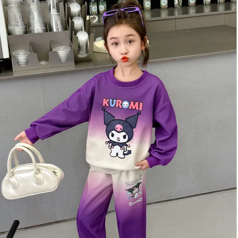 Sanrio Anime Kuromi Children's Clothing Sets Cute Melody Print Girl Pullover Top and Long Pant Two Piece Baby Kids Festival Gift